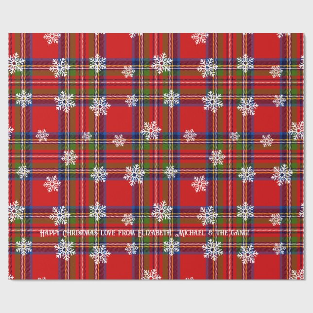 Red Tartan Snowflake Personalized Christmas Wrapping Paper (Flat)