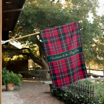 Red Tartan Weatherproof House Flag With Your Text by aura2000 at Zazzle