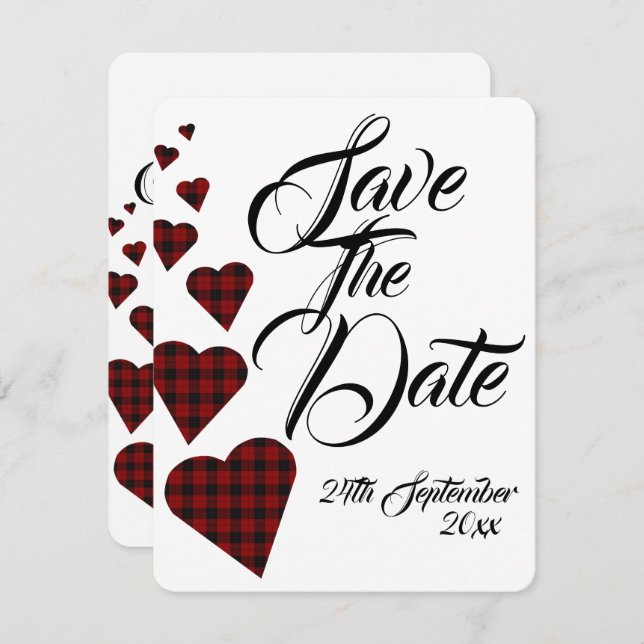Red Tartan Wedding Save The Date Invitation (Front/Back)
