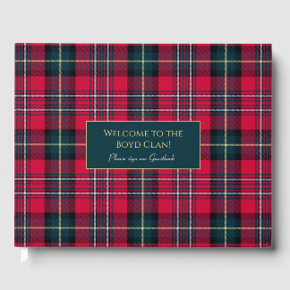 Red Tartan with customizable text Guest Book