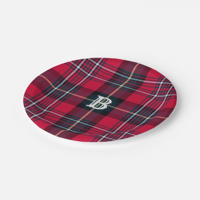 Red Tartan with (or without) Monogram Paper Plates (Angled)