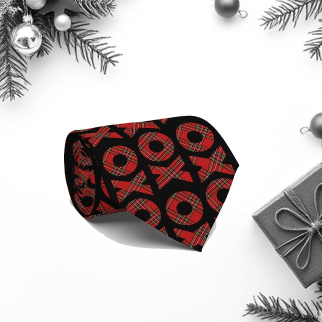 Red Tartan XOXO Pattern On Black Neck Tie (Creator Uploaded)