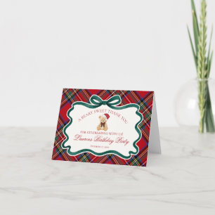 Red TartanPlaid Christmas Bear Birthday Thank You Card