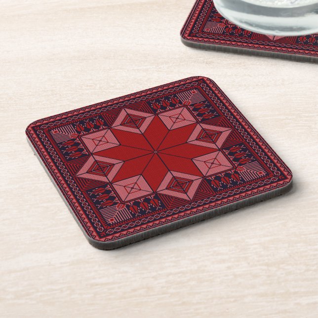 Red Tatreez Coasters (Left Side)