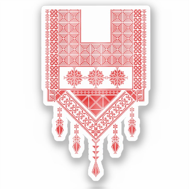 Red Tatreez Cross Stitch Traditional Embroidery Sticker (Front)