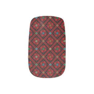 Red Tatreez Pattern Temporary Nail Stickers