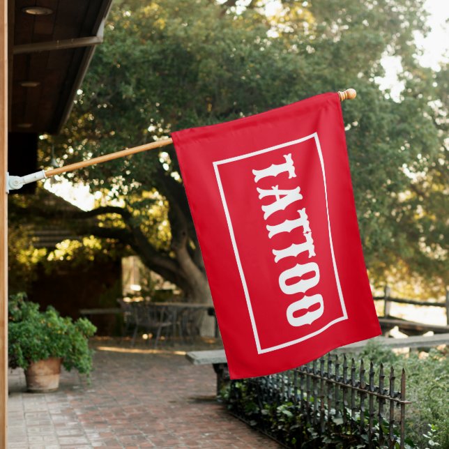 RED TATTOO SHOP SIGN FLAG (In SItu)