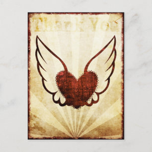 Red Tattoo Winged Heart Thank You Postcard