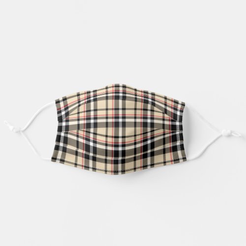 Red Taupe Beige Black White Tartan Plaid Pattern Adult Cloth Face Mask