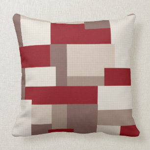 Red/Taupe/Beige Reversible Patchwork Pillow
