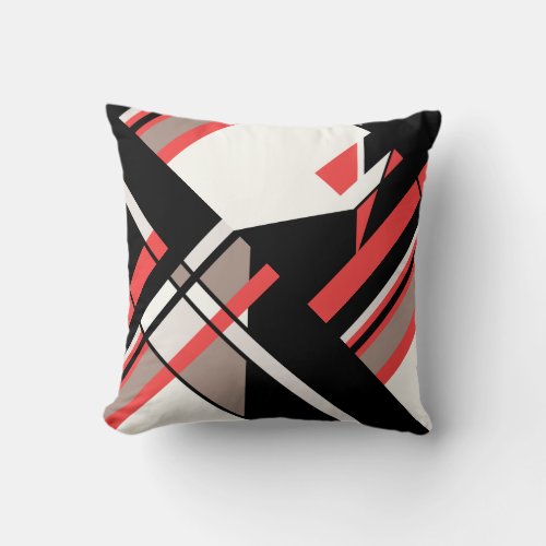 Red Taupe Black White Diagonal Geometric Design Throw Pillow