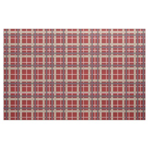 Red Taupe Brown Gray Blue Tartan Squares Pattern Fabric