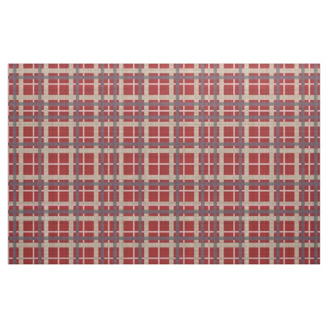 Red Taupe Brown Gray Blue Tartan Squares Pattern Fabric (Fat Quarter)