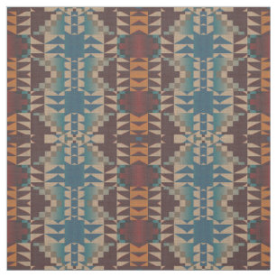 Red Taupe Brown Teal Blue Orange Ethnic Look Fabric