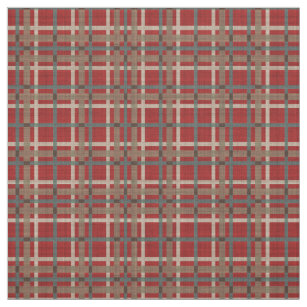 Red Taupe Brown Teal Blue Tartan Squares Pattern Fabric