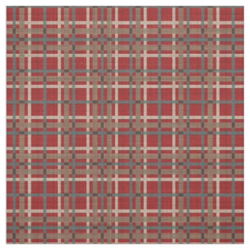 Red Taupe Brown Teal Blue Tartan Squares Pattern Fabric