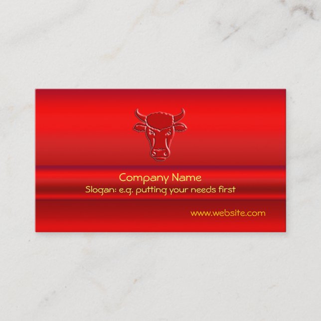 Red Taurus Bull Head with red metallic-look effect Business Card (Front)