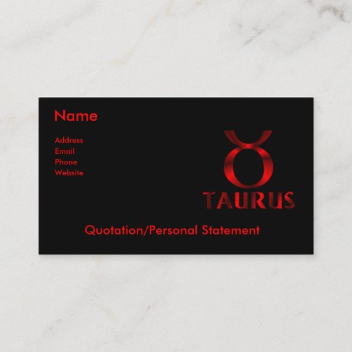 Customizable Red Taurus Horoscope Symbol Business Card