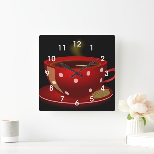 Red Tea or Coffee Cup Kitchen Wall Clock Zazzle