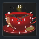 Red Tea or Coffee Cup Kitchen Wall Clock<br><div class="desc">This clock features a photo of a red cup of coffee with a whimsical polka dot pattern.  A great clock for coffee lovers and looks great in the kitchen,  cafe or coffee shop.</div>