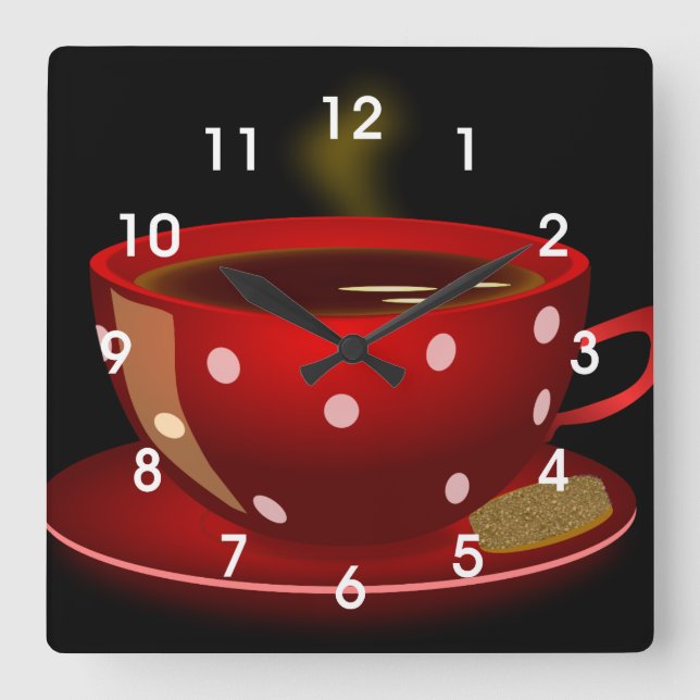 Red Tea or Coffee Cup Kitchen Wall Clock (Front)