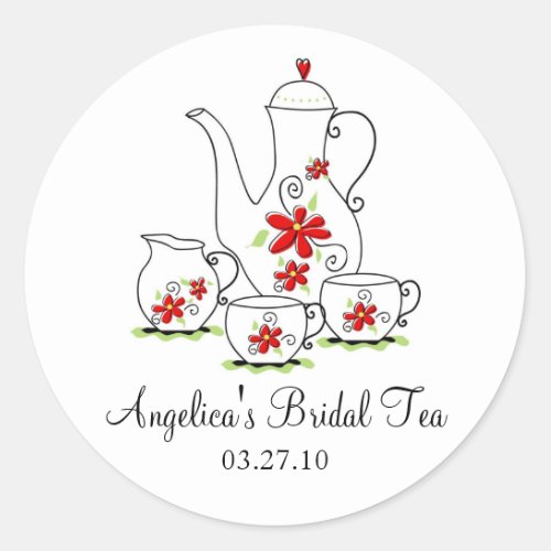 Red Tea Set Bridal Tea Stickers