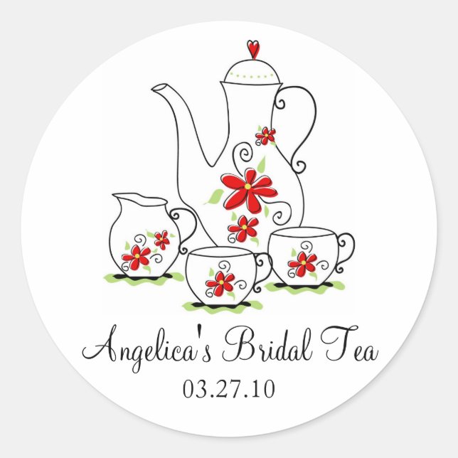 Red Tea Set Bridal Tea Stickers (Front)
