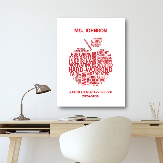 Red Teacher Appreciation Typography Apple Canvas Print (Creator Uploaded)