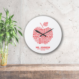 Red Teacher Appreciation Typography Apple Large Clock