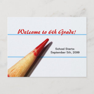 Red Teacher Pencil On Lined Paper Back To School Announcement Postcard