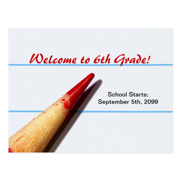 Red Teacher Pencil On Lined Paper Back To School Postcards