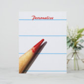 Red Teacher Pencil On Lined Paper With Name (Standing Front)