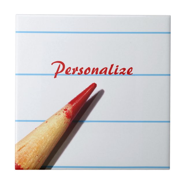 Red Teacher Pencil On Lined Paper With Name Ceramic Tile (Front)