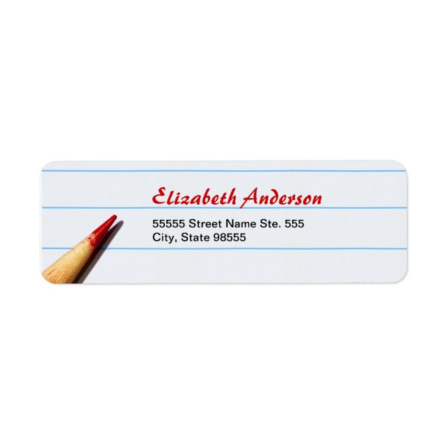 Red Teacher Pencil On Lined Paper With Name Label (Front)