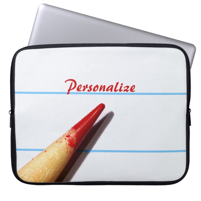 Red Teacher Pencil On Lined Paper With Name Laptop Sleeve (Front)