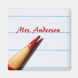 Red Teacher Pencil On Lined Paper With Name Magnet