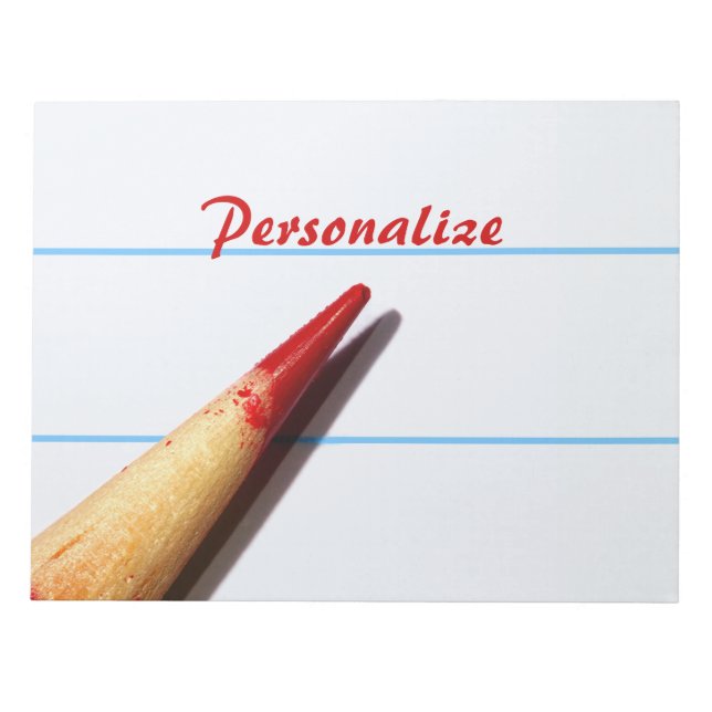 Red Teacher Pencil On Lined Paper With Name Notepad (Front)