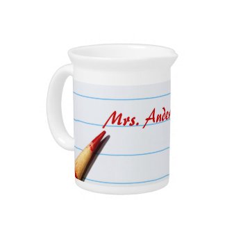Red Teacher Pencil On Lined Paper With Name Pitcher by PhotographyTKDesigns at Zazzle
