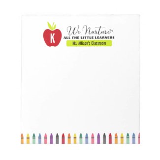 Red Teacher’s Apple and Crayons Elementary Class Notepad