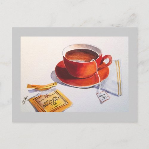 Red Teacup with Teabag Postcard