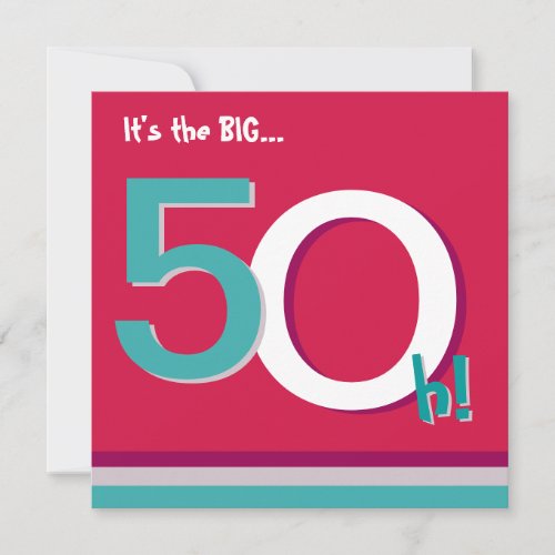 Red  Teal 50th Big 5_Oh Fiftieth Birthday Party Invitation