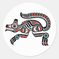 Red Teal and Black Haida Spirit Wolf Classic Round Sticker