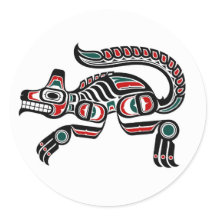 Red Teal and Black Haida Spirit Wolf