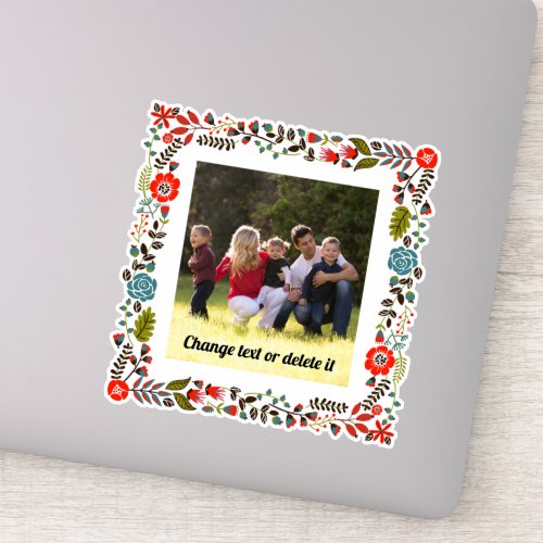 Red teal and green floral frame with photo sticker