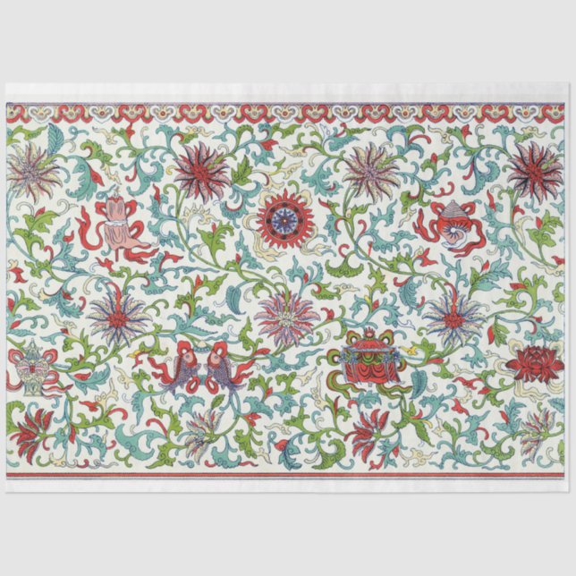 Red, teal and purple floral decoupage tissue tissue paper (Front)