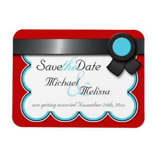 Red & Teal, Black Ribbon Save the Date flat Magnet