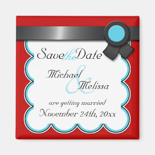 Red & Teal, Black Ribbon Save the Date Magnet