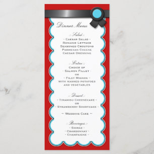 Red & Teal, Black Ribbon Wedding Reception Menu