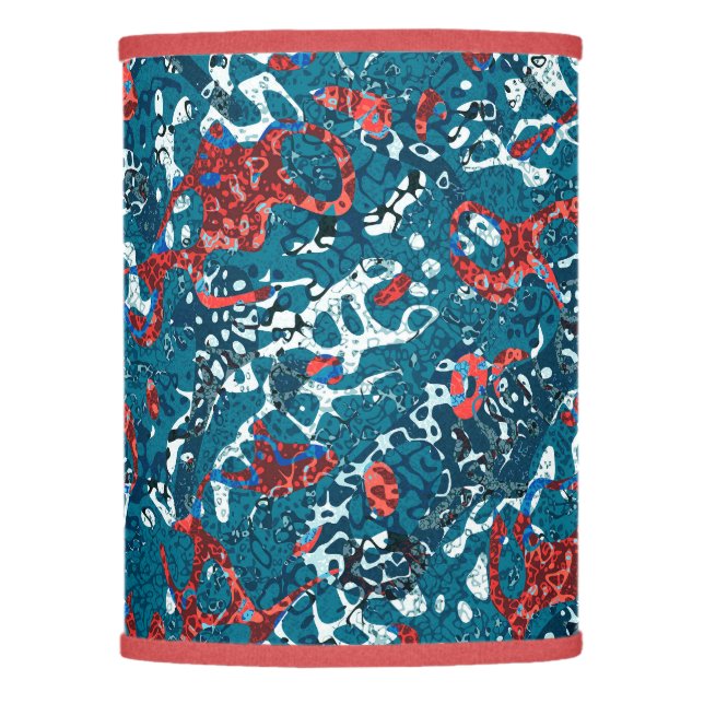 Red Teal Black White Spotted Graphic Abstraction Lamp Shade (Front)