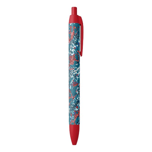 Red Teal Black White Spotted Graphic Abstraction Pen (Bottom (Vertical))